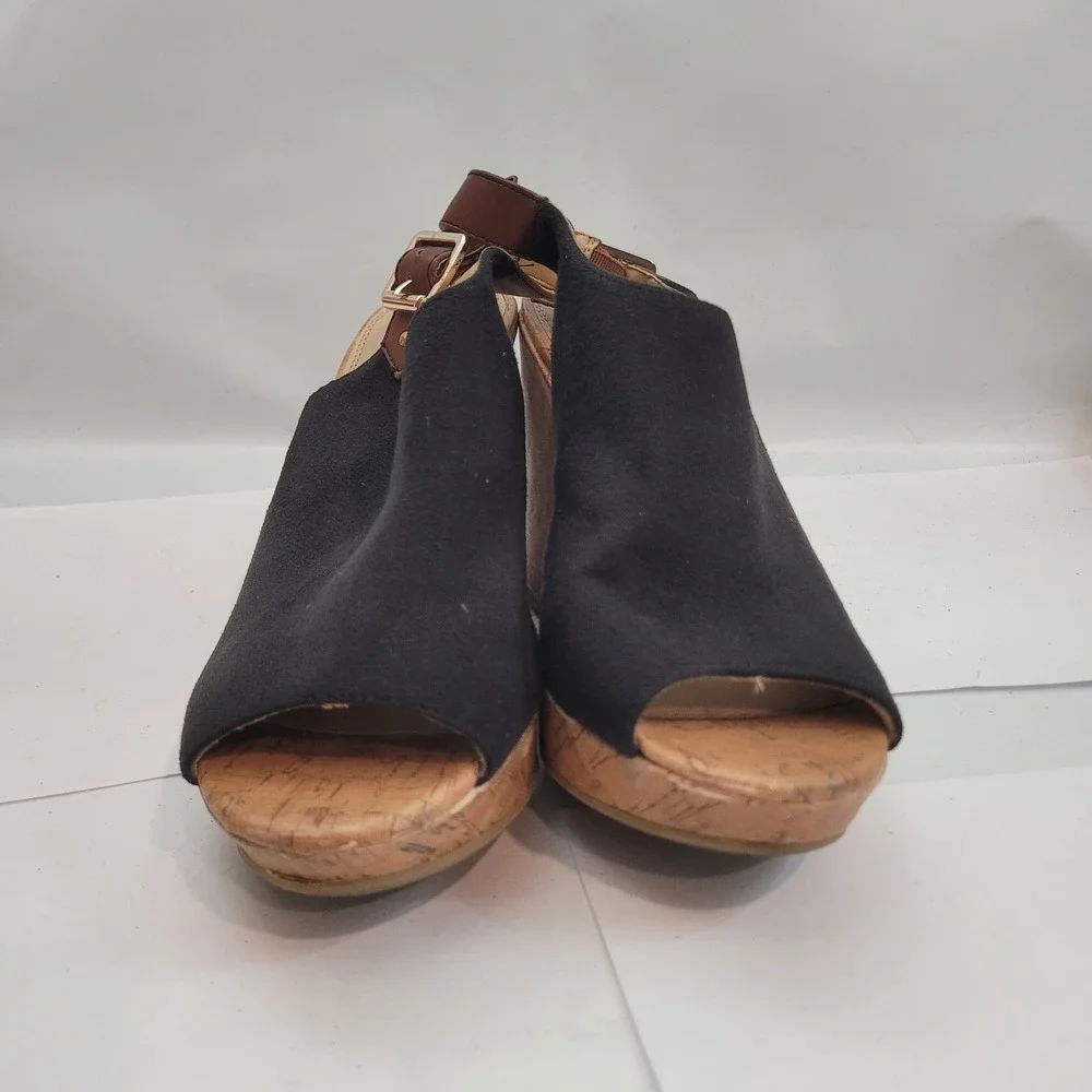 American Eagle Wedge Sandals Womens 8.5 Black Cork Platform Slingback Shoes